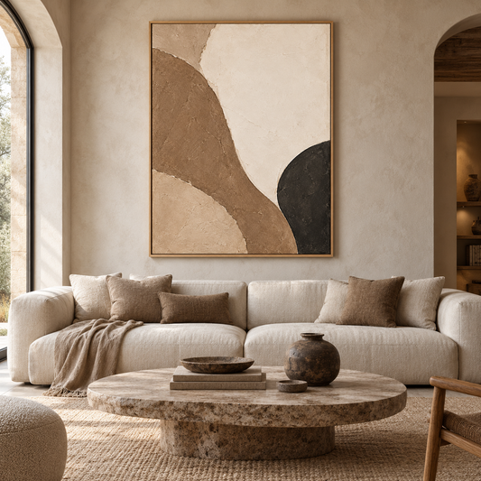 Earthy Organic Color Block 3D Textured Wall Art – Minimalist Brown, Beige & Charcoal Impasto Canvas Painting, Modern Wabi-Sabi Plaster Wall Decor TEXVAS | Textured Canvas Art