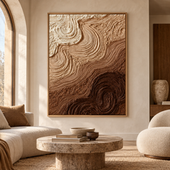 Swirling Earth & Coffee Strata 3D Textured Wall Art – Warm Espresso, Caramel & Cream Impasto Canvas Painting, Modern Wabi-Sabi Swirl Plaster Wall Decor TEXVAS | Textured Canvas Art