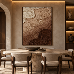 Swirling Earth & Coffee Strata 3D Textured Wall Art – Warm Espresso, Caramel & Cream Impasto Canvas Painting, Modern Wabi-Sabi Swirl Plaster Wall Decor TEXVAS | Textured Canvas Art